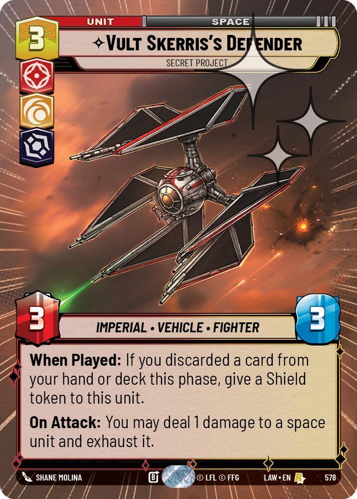 Vult Skerris's Defender - Secret Project (Hyperspace Foil) card image